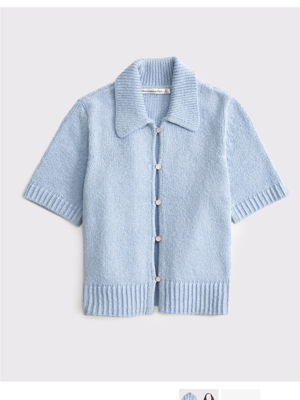 Abercrombie & Fitch Light Blue Short-Sleeve Button-Front Knit Shirt